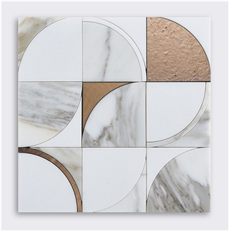 Modern Style Brass Inlaid Marble Water Jet Mosaic Tiles