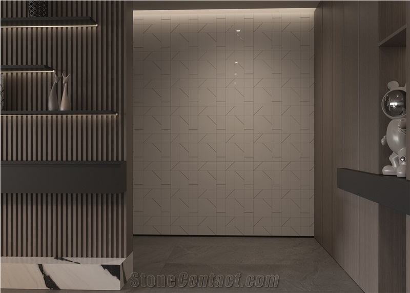 Modern Style Brass Inlaid White Marble Mosaic Tiles