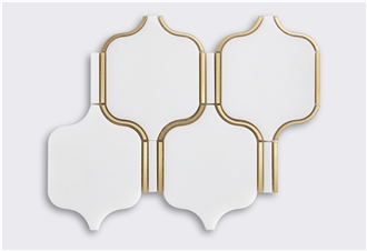 Modern Style Brass Inlaid White Marble Mosaic Tiles For Home