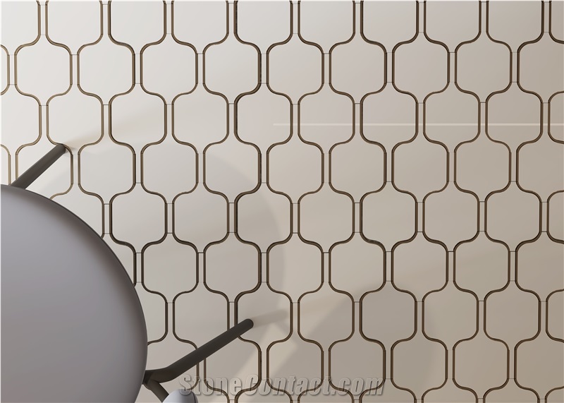 Modern Style Brass Inlaid White Marble Mosaic Tiles For Home