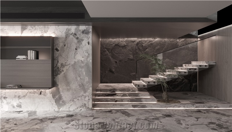Pandora White Marble Slabs For Kitchen Island And Flooring