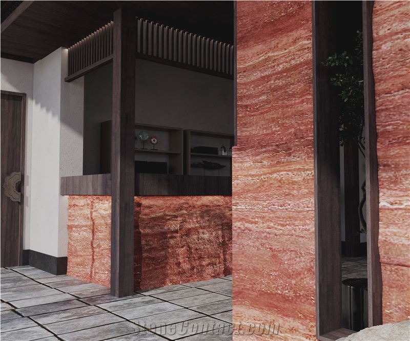 Red Travertine Slabs For Sountertops Flooring Decoration