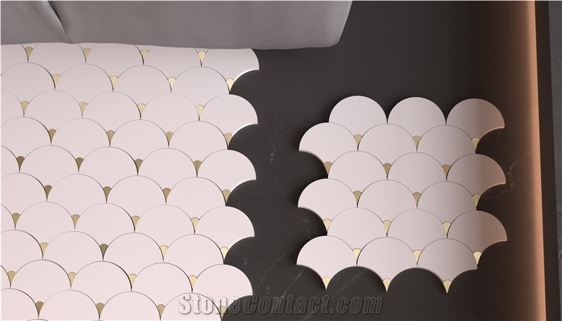 Shell Shaped Brass Inlaid Marble Mosaic Tiles For Home Wall