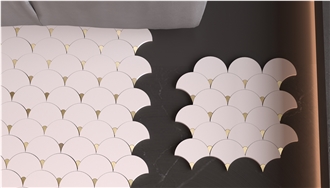 Shell Shaped Brass Inlaid Marble Mosaic Tiles For Home Wall