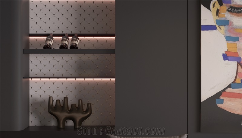 Shell Shaped Brass Inlaid Marble Mosaic Tiles For Home Wall