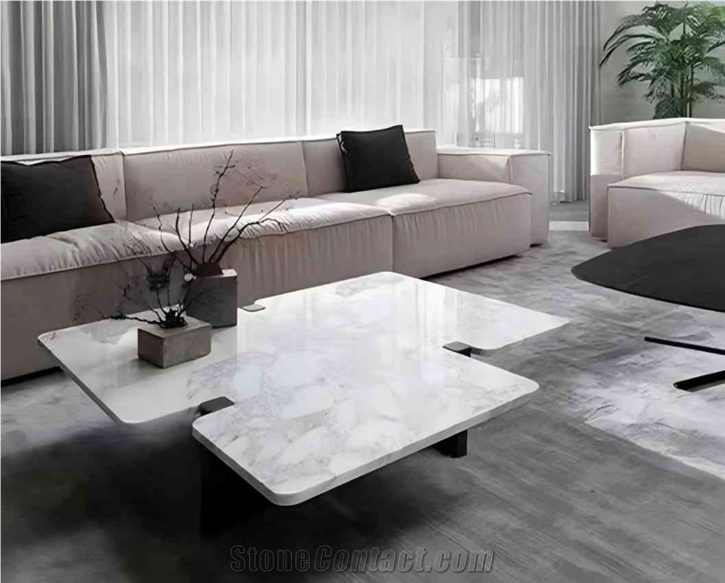 Snowflake White Marble Alien Shaped Coffee Table For Living