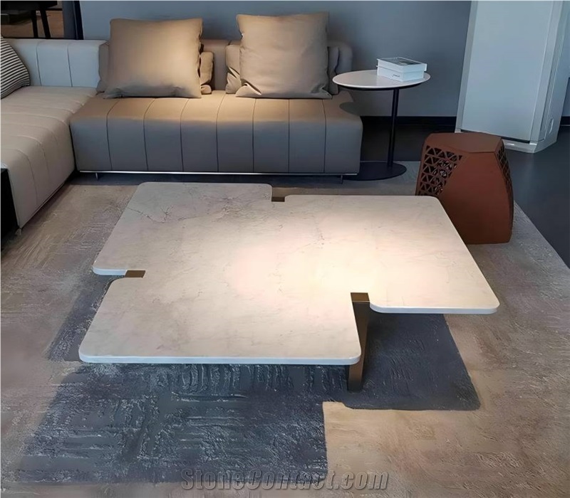 Snowflake White Marble Alien Shaped Coffee Table For Living