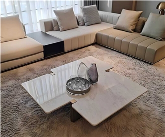 Snowflake White Marble Alien Shaped Coffee Table For Living