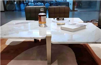 Snowflake White Marble Alien Shaped Coffee Table For Living