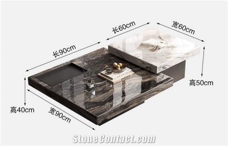 Venetian Grey Marble Coffee Table Set For Home Decoration