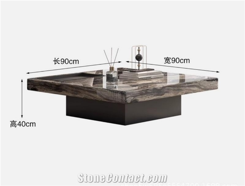 Venetian Grey Marble Coffee Table Set For Home Decoration
