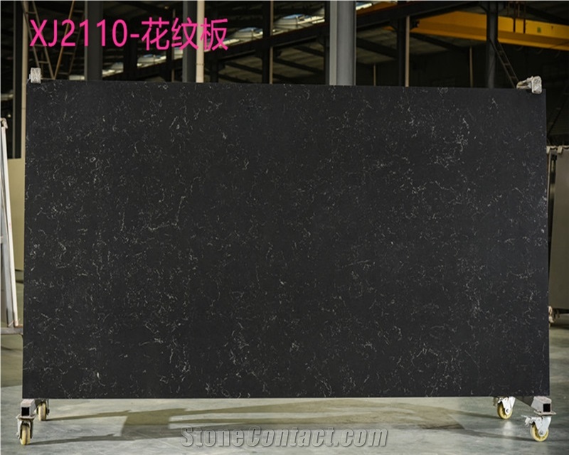 Artificial Black Quartz Slabs Stone 15 20 30Mm Thickness