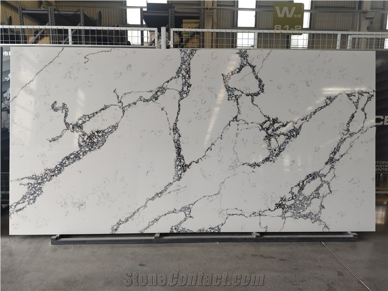 Calacatta White Quartz Slabs Stone Kitchen Countertops