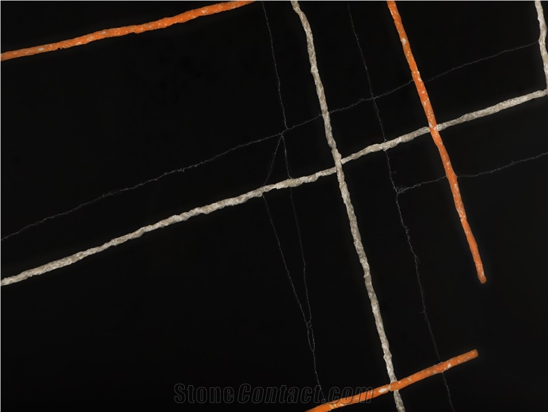 China  Artificial Lauren Black Gold Quartz Slabs