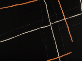 China  Artificial Lauren Black Gold Quartz Slabs