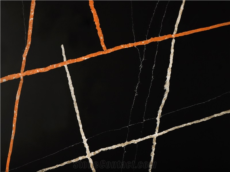 China  Artificial Lauren Black Gold Quartz Slabs