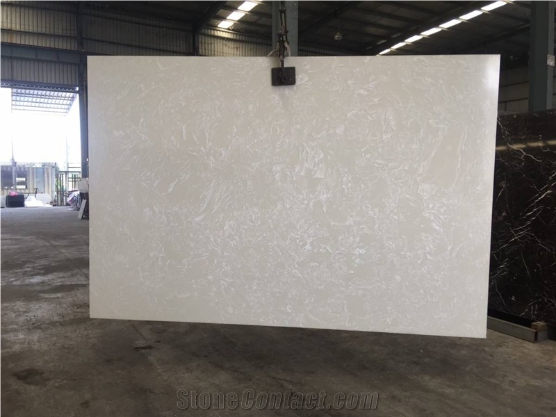 Engineering Stone Beige Quartz Slabs, Tiles For Wall Floor