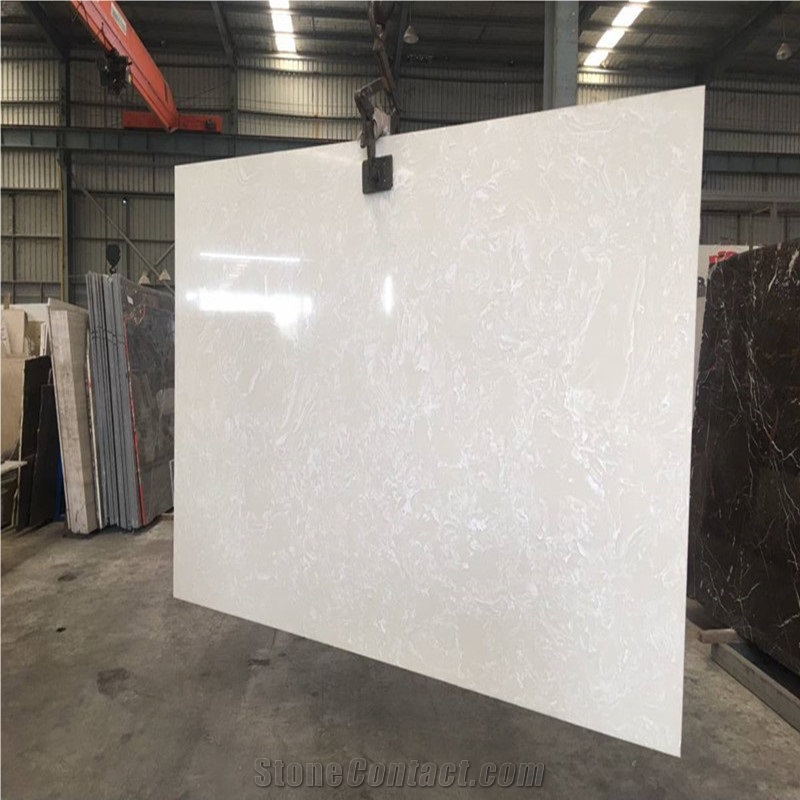 Engineering Stone Beige Quartz Slabs, Tiles For Wall Floor