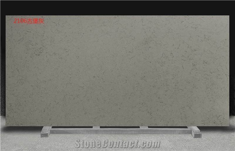 Pure Grey Quartz Slabs Hotel Apartment Wall Floor Tiles