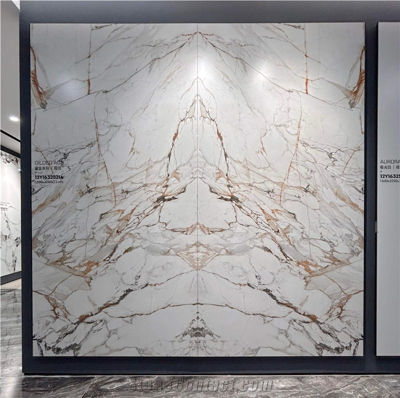 3200*1600 Arabescato Gold White Matt 1.2Cm Porcelain Tiles