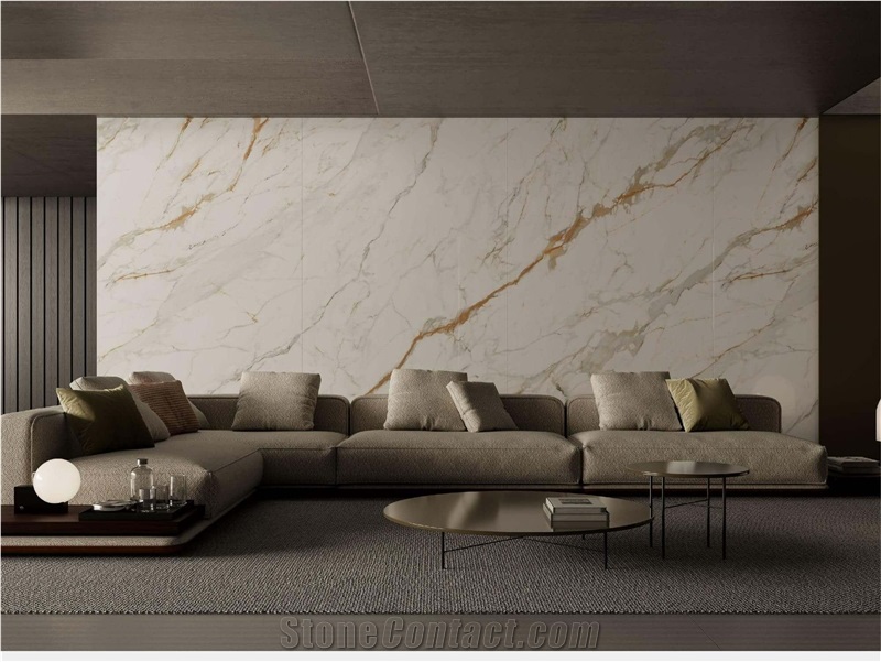 China Calacatta Gold White Glossy 12Mm Sintered Stone Slabs