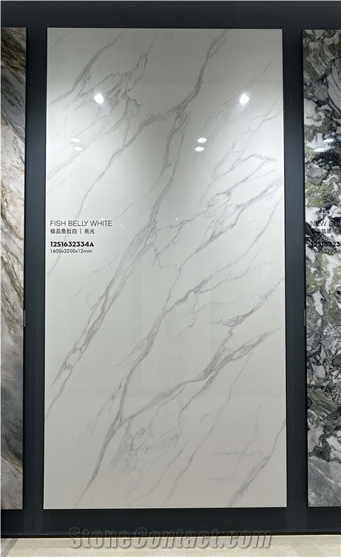 China Fish Belly White Glossy 12Mm Porcelain Slabs