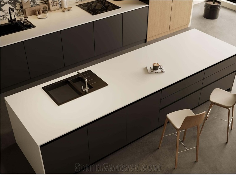 China Pure White Glossy 12Mm Artificial Stone Countertop