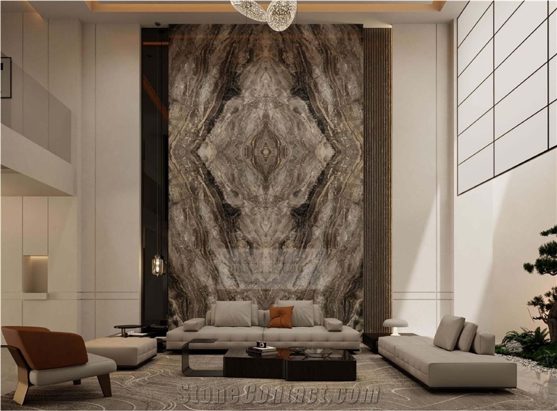 China Sequoia Brown Brown Glossy 12Mm Porcelain Slabs