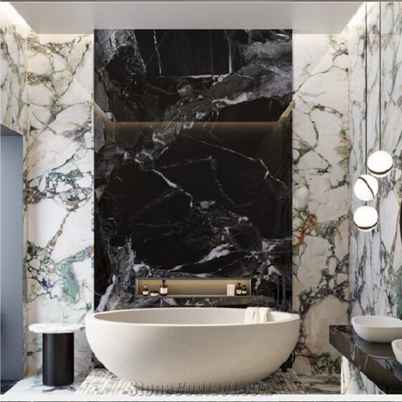 Chinese Black White Black Porcelain Polished 12Mm Bath Design