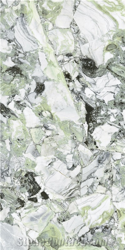 Cold Jadeite Green Marble Looks Polished 12Mm Sintered Stone Tiles