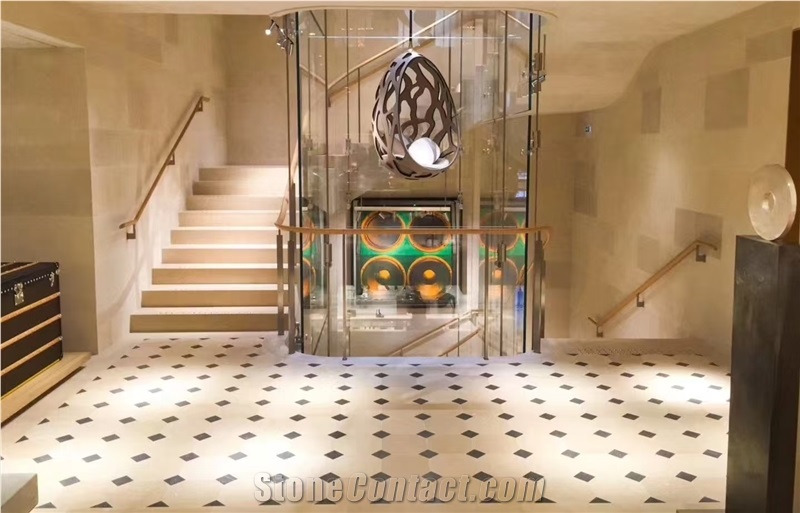 Burgundy White Limestone Slab Customized Size Floor Tiles