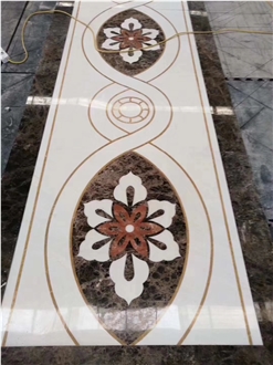 Greece Ariston White Waterject Pattern Marble Medallion
