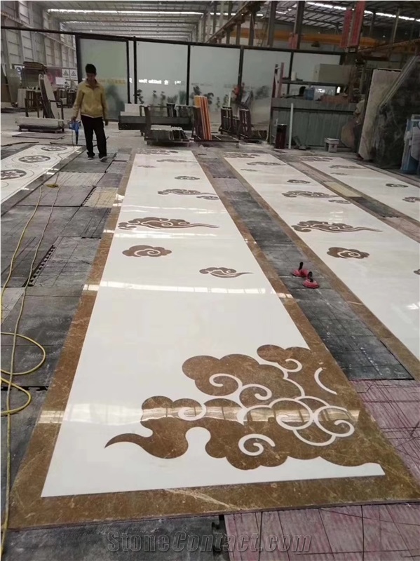 Greece Ariston White Waterject Pattern Marble Medallion