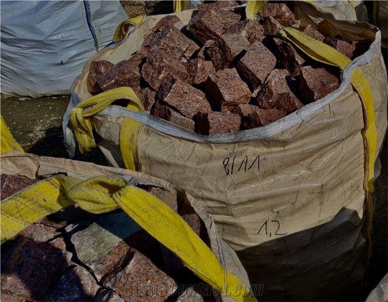 Red Vanga Granite Cobblestones Rough-Split