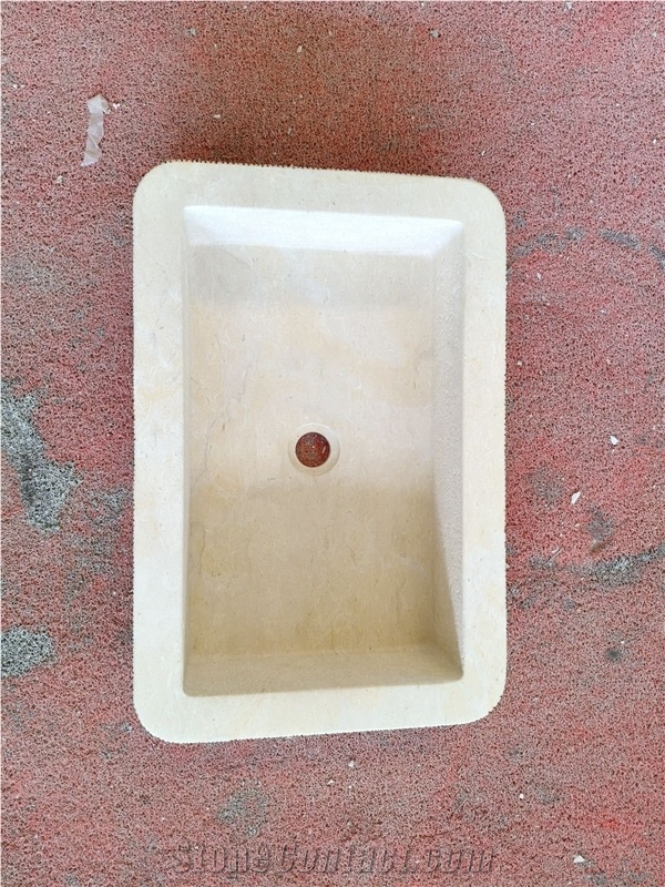 Beige Limestone  Wash Basin With Make The Lines At The Side