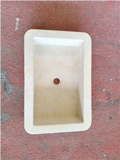 Beige Limestone  Wash Basin With Make The Lines At The Side