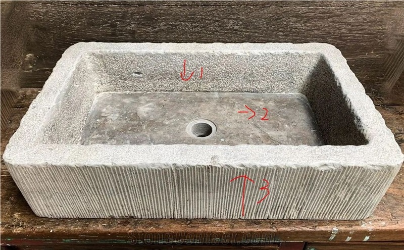 Beige Limestone  Wash Basin With Make The Lines At The Side