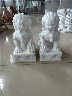 Cheaper Sichuan White Marble  Guardian Lion Sculpture