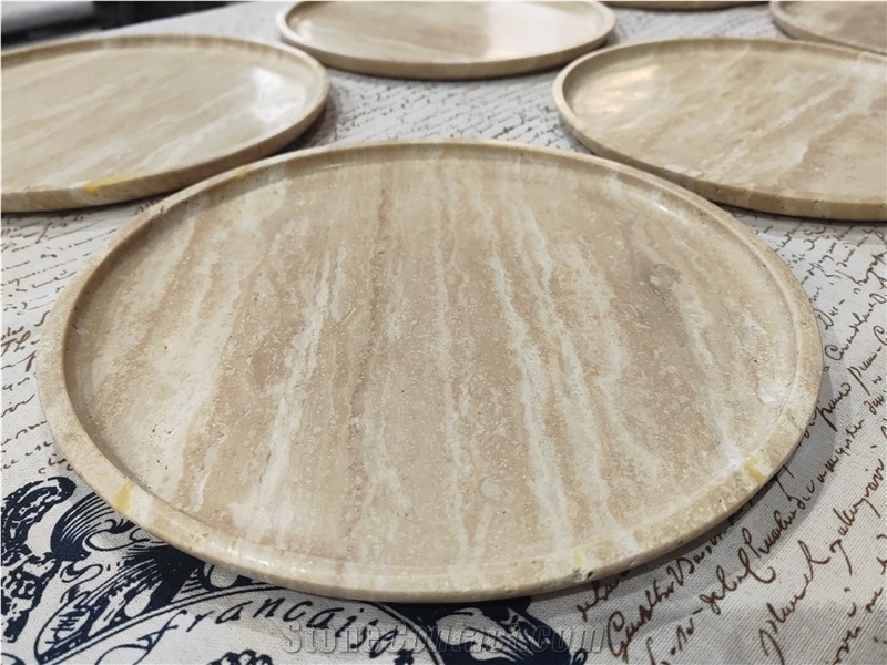 Carved Beige Travertine Round Plates  Home Decor Products