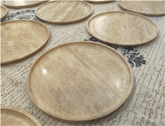 Carved Beige Travertine Round Plates  Home Decor Products