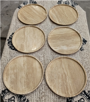 Carved Beige Travertine Round Plates  Home Decor Products