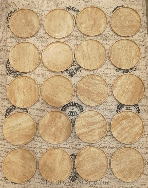 Carved Beige Travertine Round Plates  Home Decor Products