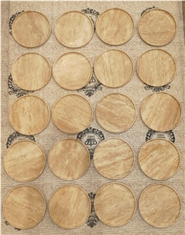 Carved Beige Travertine Round Plates  Home Decor Products