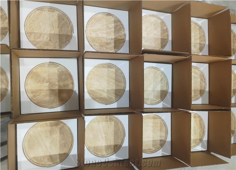 Carved Beige Travertine Round Plates  Home Decor Products