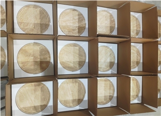 Carved Beige Travertine Round Plates  Home Decor Products