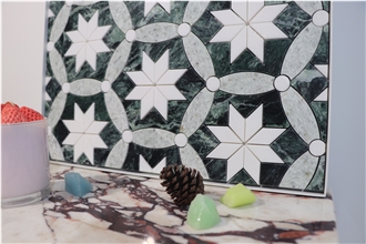 Green Marble Flower Shape Patterned Mosaic Tiles
