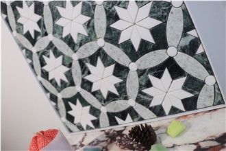 Green Marble Flower Shape Patterned Mosaic Tiles