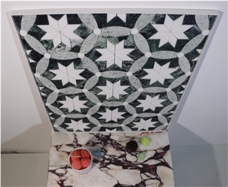 Green Marble Flower Shape Patterned Mosaic Tiles