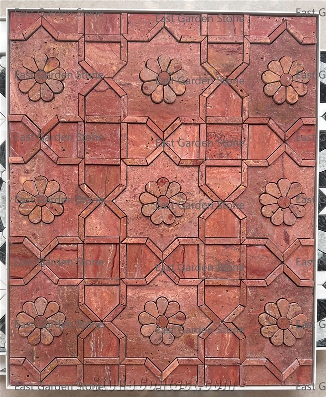 Red Travertino 3D Flower Mosaic Tiles