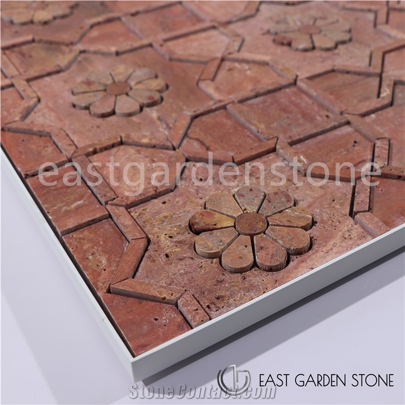 Red Travertino 3D Flower Mosaic Tiles